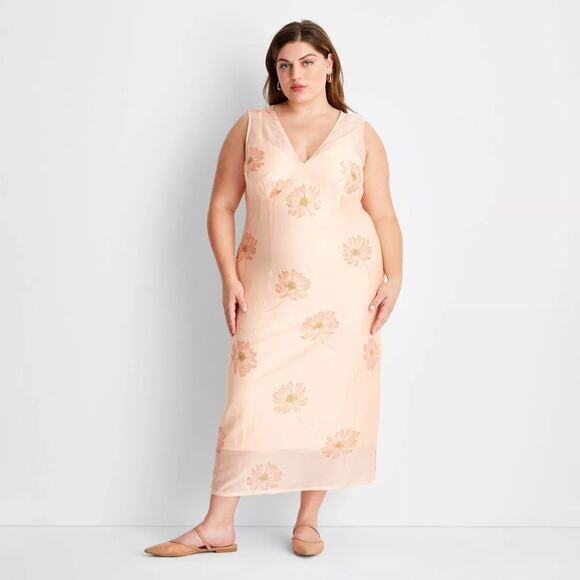 Future Collective Women's Slip Midi Sleeveless Dress Light Pink Floral Size 20 - Picture 1 of 6